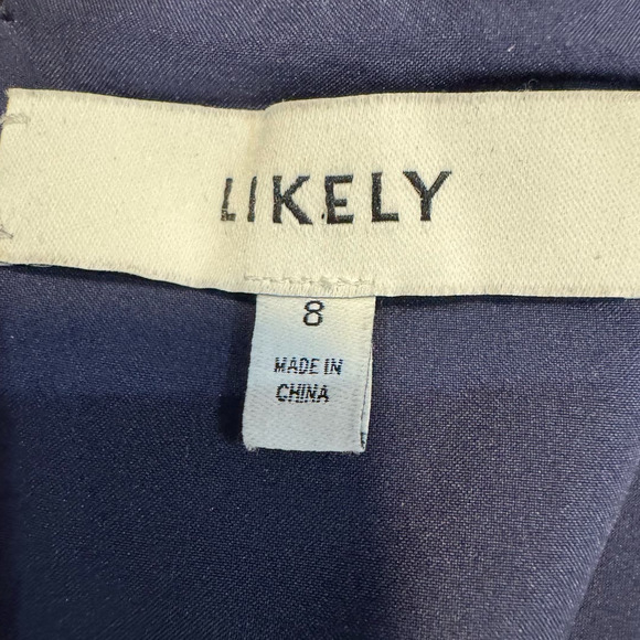 34. LIKELY NWOT $298 Navy Cocktail Dress Front Knot Bodice - Picture 4 of 6